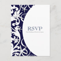 White Starfish Blue Beach Elegant Wedding RSVP