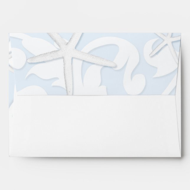 White Starfish Blue Beach Wedding Invitation Envelope (Back (Top Flap))