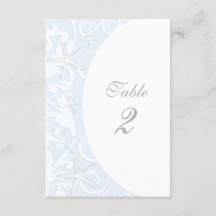 White Starfish Blue Beach Wedding Table Number