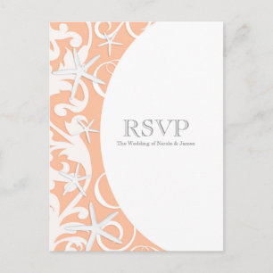 White Starfish Coral Beach Elegant Wedding RSVP Invitation Postcard