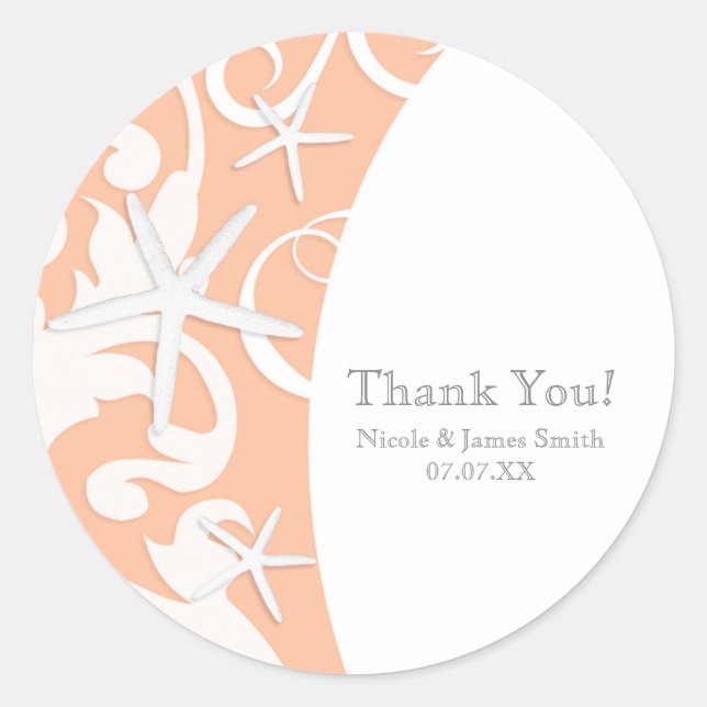 White Starfish Coral Beach Wedding Favour Classic Round Sticker (Front)