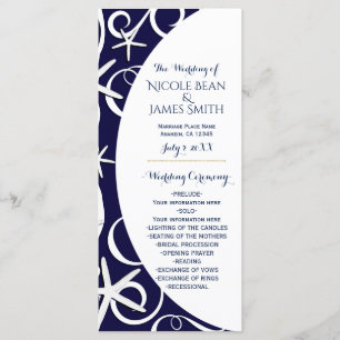 White Starfish Dark Blue Beach Wedding Program Programme