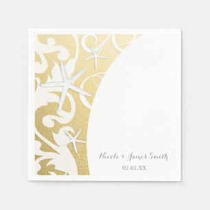 White Starfish Gold Beach Elegant Wedding Napkin