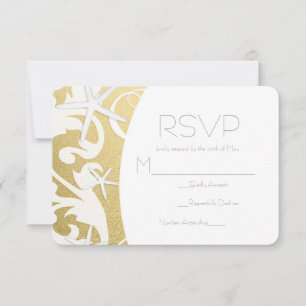 White Starfish Gold Beach Elegant Wedding RSVP