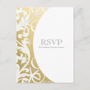White Starfish Gold Beach Elegant Wedding RSVP Invitation Postcard