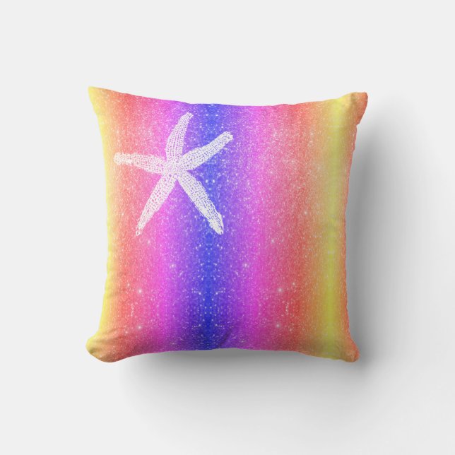 White Starfish Multicolor Pink Unique Mother's Day Cushion (Front)