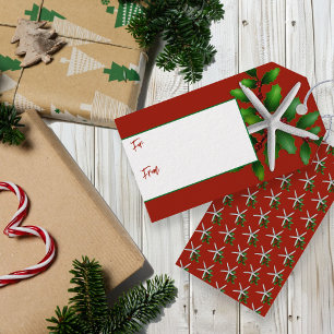 White Starfish n Holly Christmas Red Gift Tags