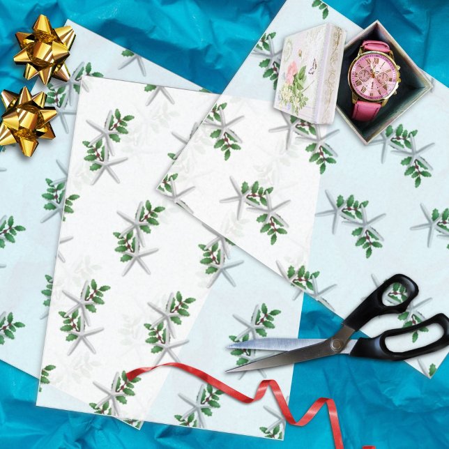 White Starfish n Holly Christmas Tissue Paper (Creator Uploaded)
