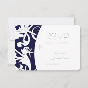 White Starfish Navy Beach Elegant Wedding RSVP