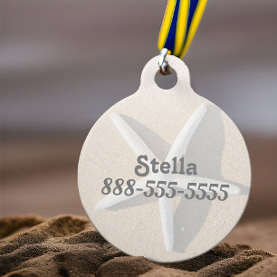 White Starfish On Ocean Beach Sand Soft Beige Tan Pet Tag