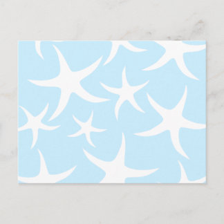 White Starfish Pattern on Light Blue. Postcard