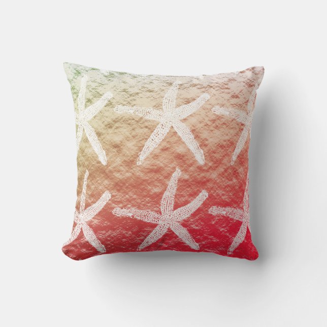 White Starfish Patterns Golden Foil Pink Ombre Cushion (Front)
