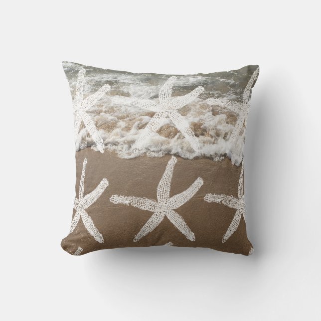 White Starfish Patterns Nautical Sandy Beach Ocean Cushion (Front)