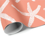 White Starfish Patterns Salmon Pink Orange Cute Wrapping Paper<br><div class="desc">Printed with white starfish patterns in salmon orange background! You may change the background colour as you wish!</div>
