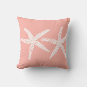 White Starfish Salmon Pink Orange Beach Trendy Cushion