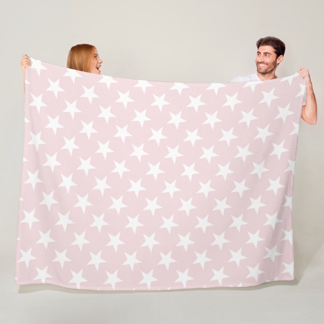 White Stars Light Rose Colour Design Modern Patter Fleece Blanket (In Situ)