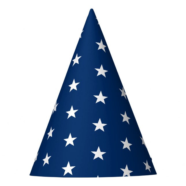 white stars navy blue pattern celebration party hat (Front)