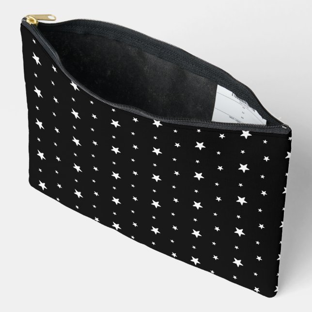 White Stars On Black Accessory Pouch (Open)