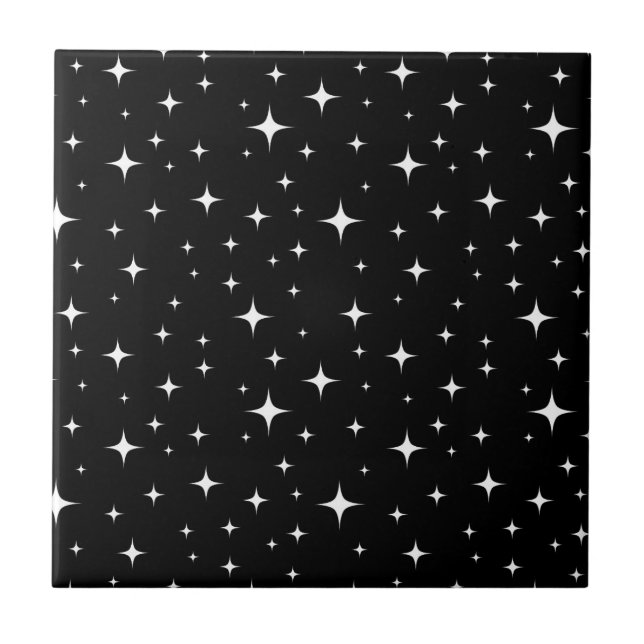 White stars on black sky Ceramic Tile (Front)