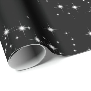 White Stars on Black Wrapping Paper