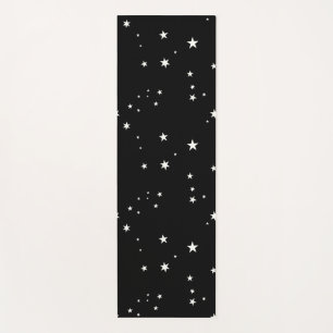 White Stars on Black Yoga Mat