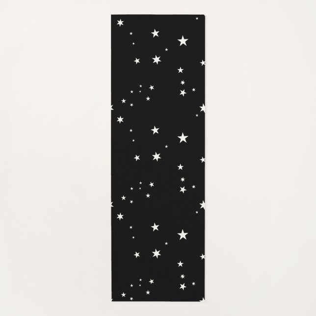 White Stars on Black Yoga Mat (Front)