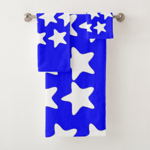 White Stars On Deep Blue Bath Towel Set