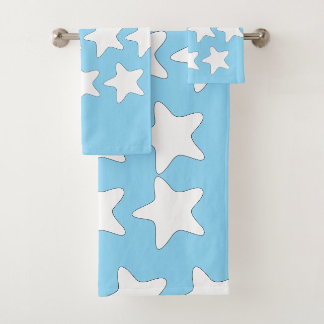 White Stars On Lt Blue Bath Towel Set (Insitu)