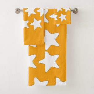 White Stars On Orange Bath Towel Set