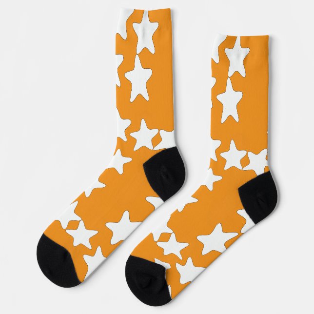 White Stars On Orange  Socks (Left)
