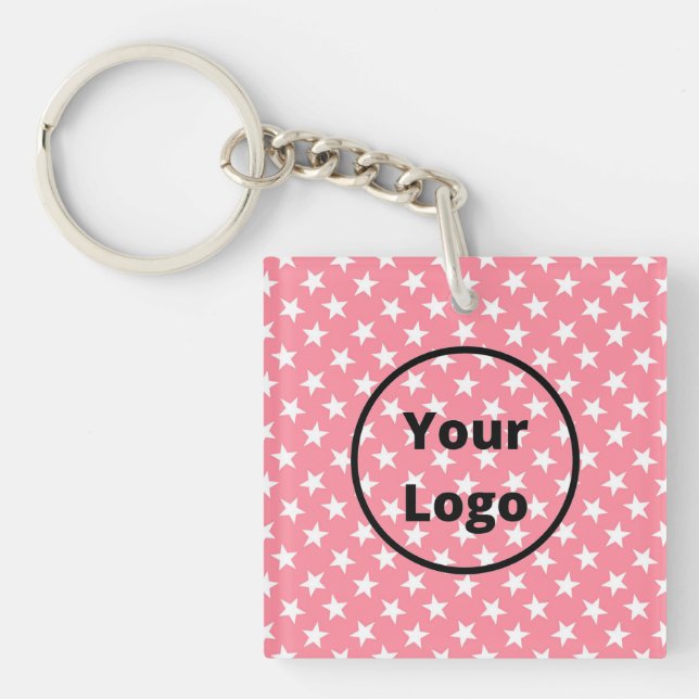 White stars on pink key ring (Front)