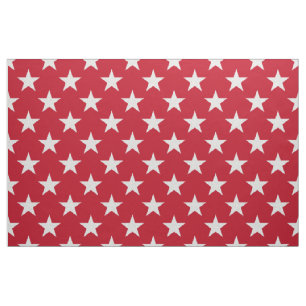 White Stars on Red Background Fabric