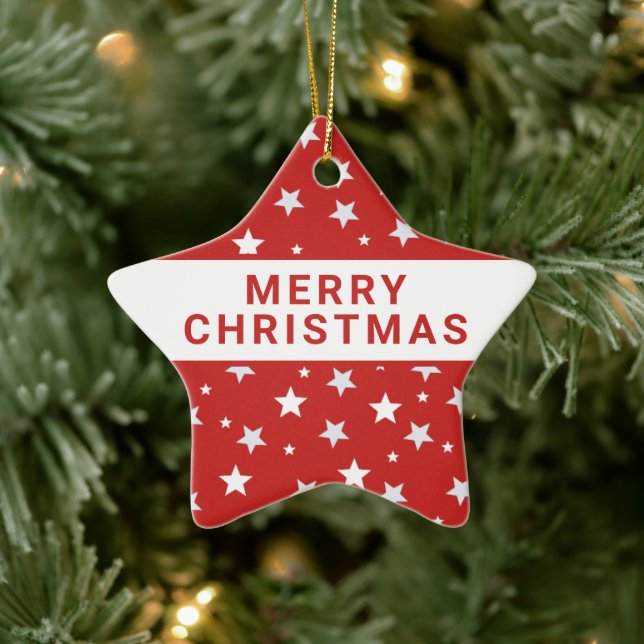 White Stars on Red Christmas Holidays Ceramic Tree Decoration (Tree)
