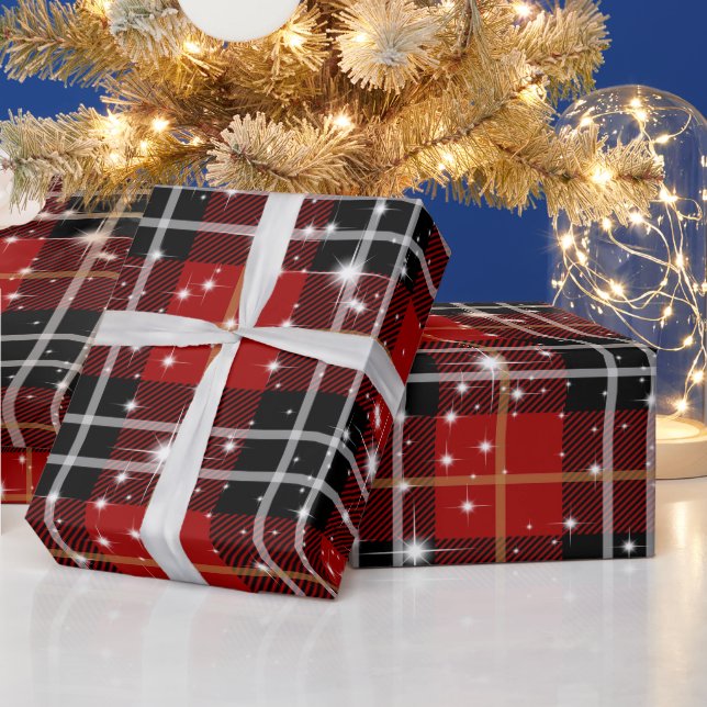 White Stars On Tartan Plaid   Wrapping Paper (Holidays)