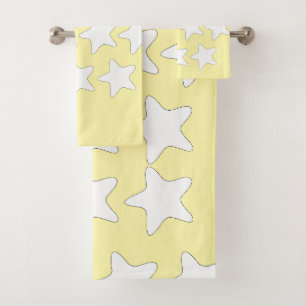 White Stars On Yellow Bath Towel Set
