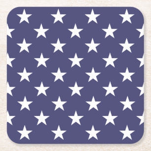 White Stars Patriotic American Flag Pattern Square Paper Coaster