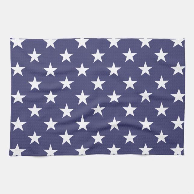 White Stars Patriotic American Flag Pattern Tea Towel (Horizontal)