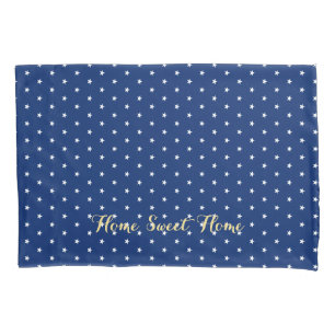 White Stars Pattern Gold Monogram USA Flag Blue Pillowcase