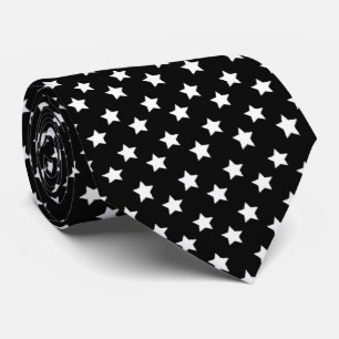 White Stars Pattern On Black Color Tie