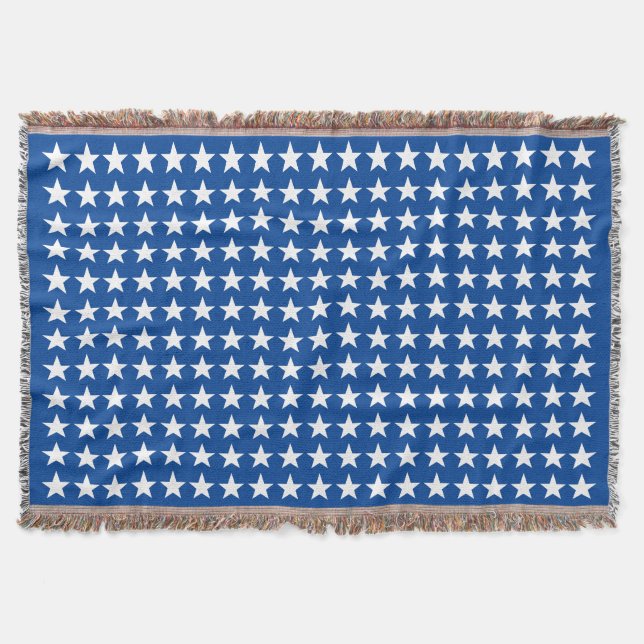 White Stars Pattern on Blue American Flag Theme Throw Blanket (Front)