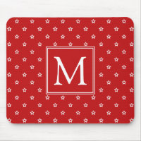 White Stars Pattern on Bright Red Monogram