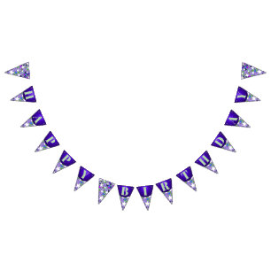 White Stars Purple Mint Green Happy Birthday Fun Bunting