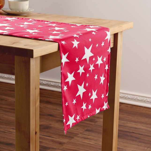 White Stars Red Customise Template Christmas Party Medium Table Runner (In Situ)