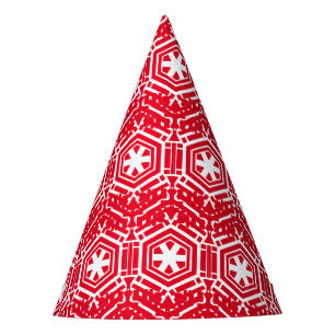 White Stars, Snowflakes, Red festive Holidays Party Hat