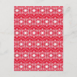White Stars, Snowflakes, Red Winter Holidays Postcard