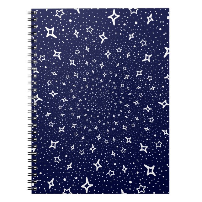 White stars spiral navy purple blue background notebook (Front)