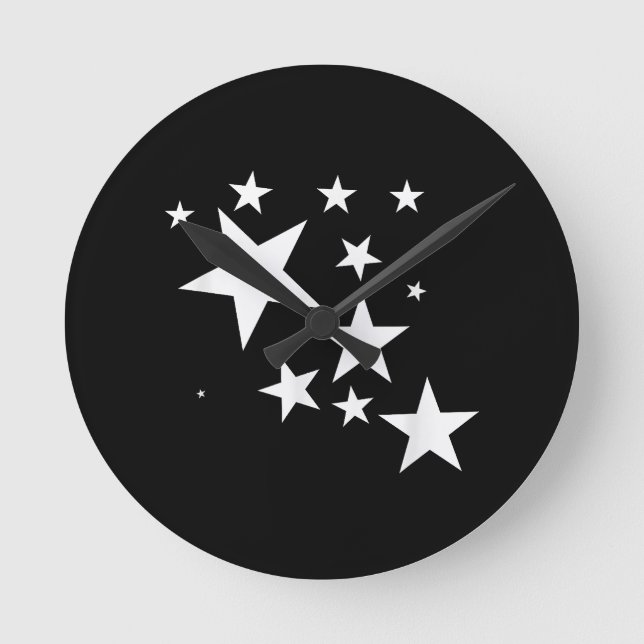 White Stars Star-Pattern-Design Costume Gift Round Clock (Front)