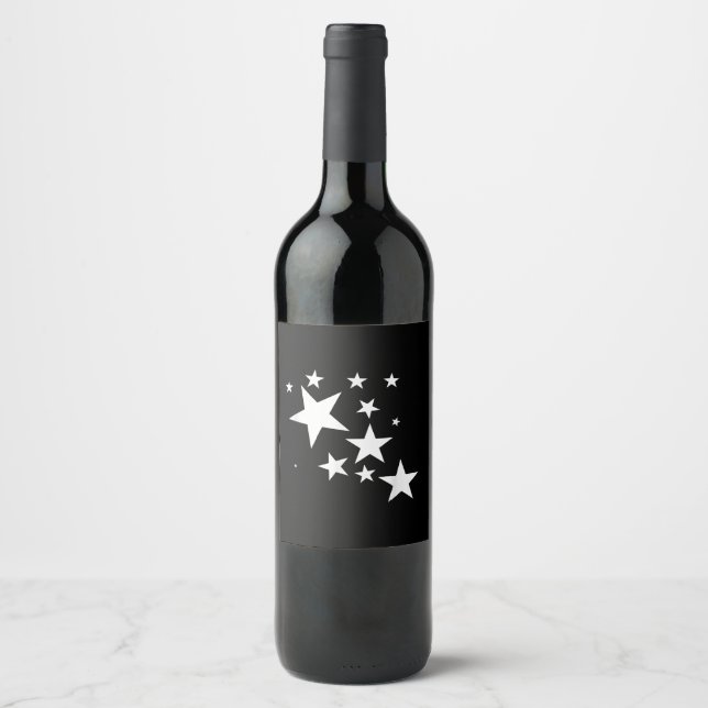 White Stars Star-Pattern-Design Costume Gift Wine Label (Front)