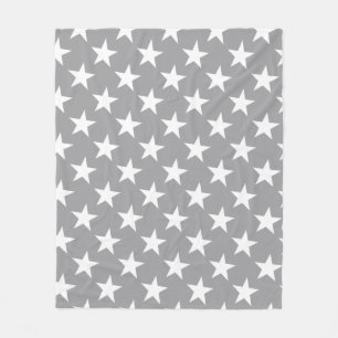 White Stars Stylish Grey Colour Star Design Modern Fleece Blanket