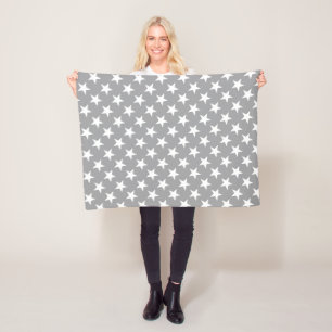 White Stars Stylish Grey Colour Star Design Modern Fleece Blanket